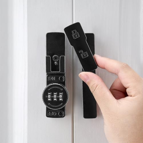 Image of INIRET 2 Packs Black 180 Degree Barn Door Lock,Mechanical Password Lock,Flip Latch with Combination,3 Digit Password Keyless,Protect Privacy,for Cabinets,Windows,Garden,Bathroom,and Sliding Door