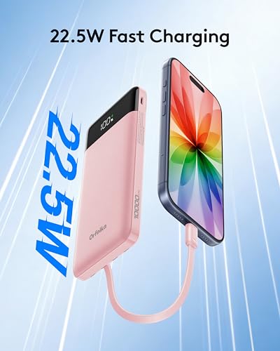 Image of Orfeika Portable Phone Charger, 10000mAh Portable Charger 22.5W Fast Charging Power Bank with Built-in Cables, Travel Essential Battery Pack Compatible with iPhone, Samsung, Google, iPads, etc