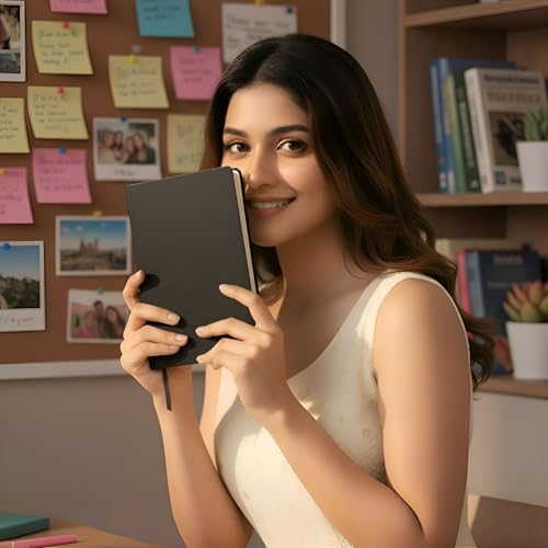 Image of A5 Notebook Diary Journal Planner - 180 GSM Thick Paper, 192 Ruled Pages with 12-Month Planner | Hardcover with Elastic Closure & Silk Bookmark | Classic Black for Office, School & Personal Use