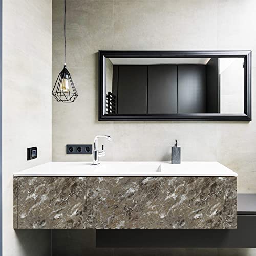 15.7"X393.7" Marble Contact Paper Brown Peel And Stick Wallpaper Waterproof Self Adhesive Contact Paper Gloss Film Wallpaper For Kitchen Countertops Bathroom Furniture Table Easy To Clean #TOP7