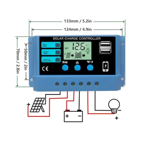 Image of Skypearll Solar Charge Controller 30A, 12V /24V Intelligent Battery Regulator for Lead Acid & Lithium Battery with LCD Display with 3A USB Port (30 AMPERE - Sky Blue)