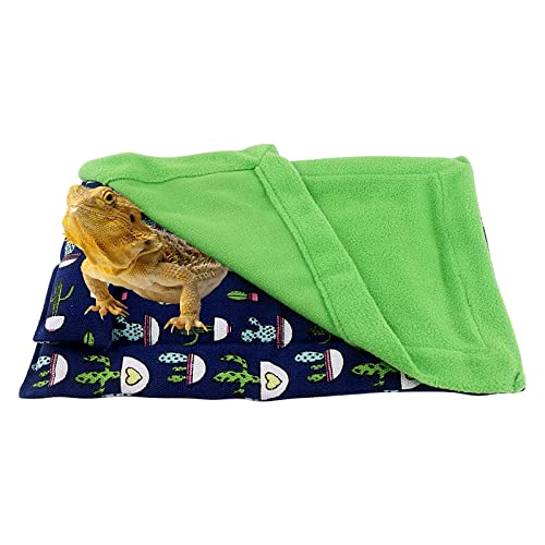 Image of Bearded Dragon Bed with Pillow Lizard Sleeping Bag Blanket Soft Warm Hideout Terrariums Accessories for Reptile Lizard Bearded Dragon (Blue)