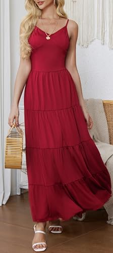 Image of Women's Summer Flowy Tiered Maxi Dress Elegant Spaghetti Strap with Ruffled Skirt Beach Vacations Parties