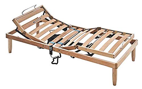 EvergreenWeb - Somier Individual Eléctrico 90x190 de Láminas de Madera de Haya, Ortopédico, Elevación Motorizada por Cabeza y Pies, 4 Zonas Reclinables, Reguladores de Rigidez y 4 Patas Extraíbles
