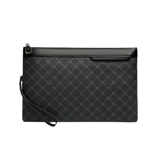Mens Business Commuter Clutch Bag Large Capacity PU Leather Handbag with Plaid Pattern Slim Travel Envelope Bag for Work Office Meetings and Daily Use