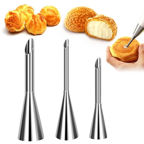 Suuker Cream Piping Tips, Stainless Steel Long Cream Puff Nozzle