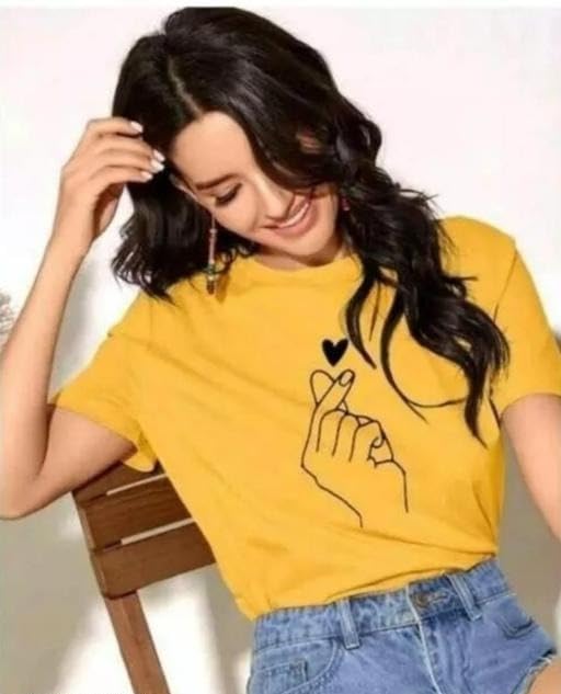 Image of Printed Cotton Blend Short Sleeve Casual Tshirt for Women Girls Trendy Daily Fashion Street Style Top