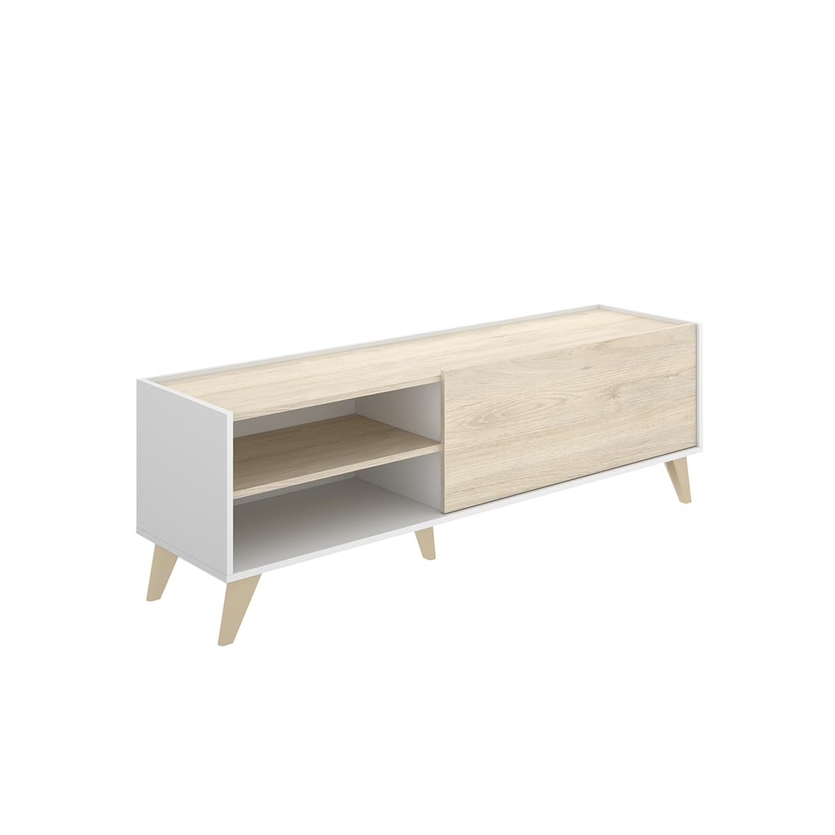 DEKIT GRUPO RIMOBEL Ness Módulo TV bajo, Tableros de partículas, Blanco/​Natural, Natural/​B.​Brillo