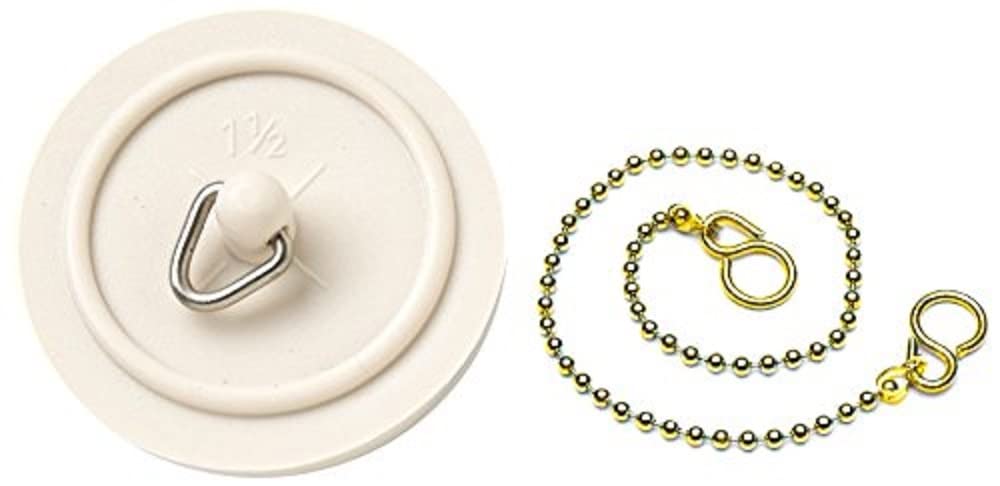 Merriway White/Brassed Bh03433 38Mm (1.1/2 Inch) Basin Plug Stopper With 300Mm (12 Inch)Polished Brass Ball Chain