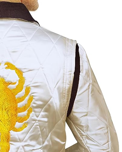 Mens Quilted Satin Ivory White Golden Embroidery Bomber Jacket2