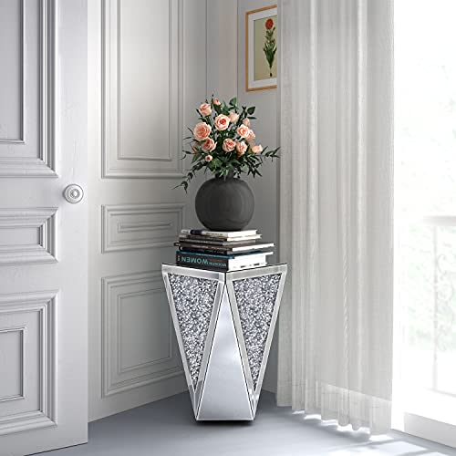 Enene Mirrored End Table Diamond Setting Side Table Pedestal Stand For Hallway, Living Room, Corner, Bedroom, Sofa #TOP1