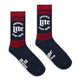 Tee Luv Men's Miller Lite Socks - Original Light Beer Crew Socks (Blue/Red/White)