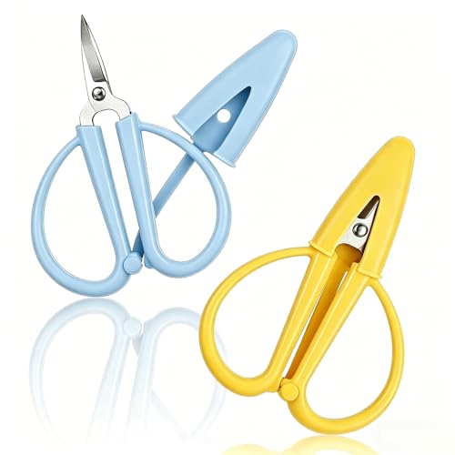 2 Pack Mini Scissors TSA Approved Sharp Tiny Needlepoint Scissors with Protective Silicone Cover Compact Portable All Purpose Small Scissors for Travel Crafts Sewing Embroidery Paper Cutting
