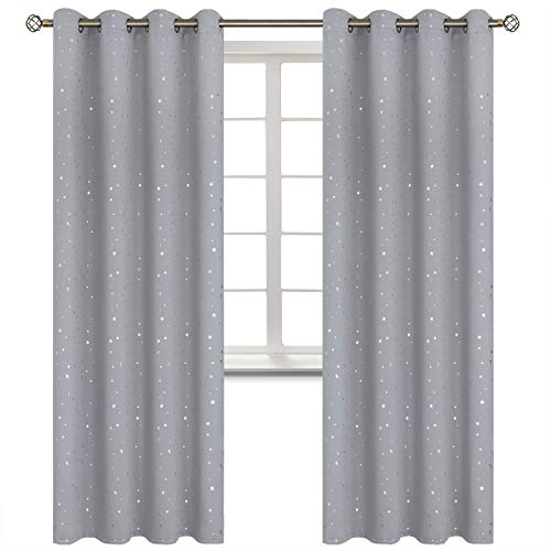 Image of BGment Light Grey Star Blackout Curtains for Kid's Bedroom - Grommet Thermal Insulated Room Darkening Printed Curtains for Living Room, Set of 2 Panels (52 x 84 Inch, Light Grey)