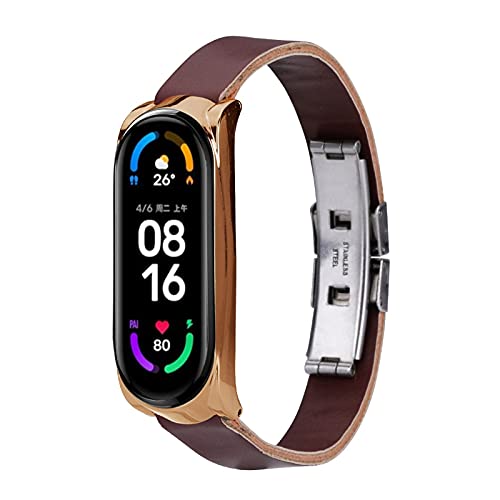 Miya System Ltd Watch Bracelet for Mi Band 6 Handmade Pu Leather Bracelets Vintage Women Men Wristband Replacement for Mi Band 5/Mi Band 6 (M5)