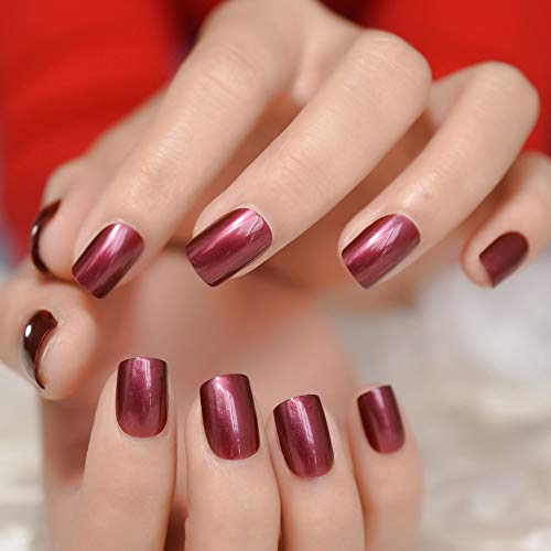 Coolnail Dark Purple Red False Nails Tips Solid Color Square Full Cover Nail Tips Artificial Uv Press On Fake Nails Diy Salon Art #TOP4