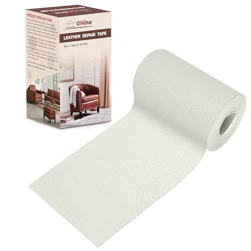 Image of ONine Leather Repair Patch，Leather Repair Tape, 3 x 60 inches Leather Repair Patch for Furniture,Vinyl Repair kit，Leather Couch Patch，for Sofas, Furniture, car Seats(White-Litchi Grain)