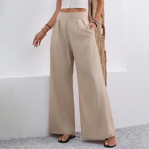 Women High Waist Casual Straight Leg Suit Work Dress Pants Straight Flowy Comfy Business Trousers with Pockets Ladies Slacks4