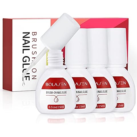 BOLASEN Nagelkleber für Kunstnägel Extra Stark, 4*15ML Nail Glue Extra Stark Nagelkleber für Tips, Schnelltrocknender Nagel Kleber Flüssig Stark,Tip Kleber für Gelnägel,Kleber für Nägel,für Haus/Salon Cover
