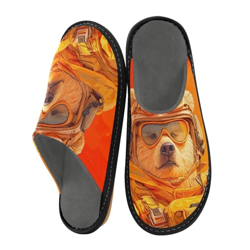 House Slippers Bear Soldier Print, Outdoor Indoor Unisex Rubber Sole Memory Foam 4-5