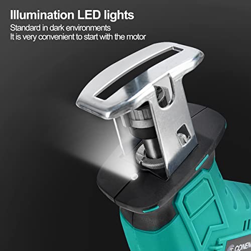 Säbelsäge, 21V Akku Säbelsäge, Akku-Reciprosäge mit 1500mAh Batterien, mit variabler Drehzahl von 0-3000 RPM, 6 Sägeblätter(3T/6T/10T/18T), Strichlänge 15mm, Schneidleistung 300mm (Holz), LED Licht – Bild 6