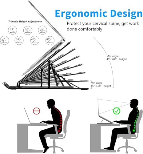 Image of Laptop Stand, Laptop Holder Riser Computer Tablet Stand, 7 AnglesFoldable Portable Desktop Holder Compatible with 10-15.6 inch MacBook,iPad, HP, Dell, Lenovo (Black)