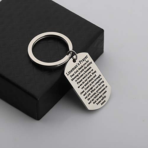 Gzrlyf Lineman Keychain for Men Lineman Prayer Gifts Dog Tag Keychain Lineman Gifts for Dad Him Cable Technician Gift(Keychain)4