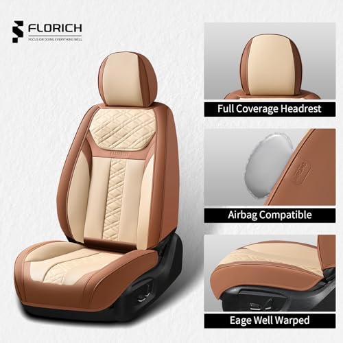 Image of FLORICH Seat Covers, Front Seat Covers 2 PCs, Automotive Seat Cover for Cars, Luxury Leather Universal Seat Cover Accessories Fit for Most Cars SUV Truck Sedans(Beige)