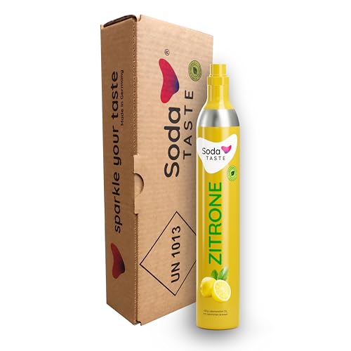 SodaTASTE CO2-Zylinder tauschen (Refill) für Wassersprudler mit natürlichem Zitronen-Aroma ohne Sirup für bis zu 60l gesprudeltes Wasser mit Geschmack zuckerfrei (ACHTUNG: Leerzylinder benötigt)