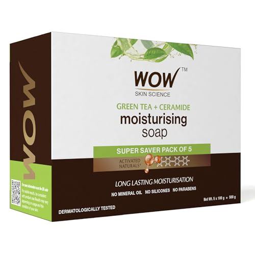 Image of WOW Skin Science Green Tea & Ceramide Moisturizing Soap | Purifying Cleanser | Controls Body Acne | Hydrates & Conditions Skin | Neutralizes Body Odor | Smoothens Skin | Pack of 5
