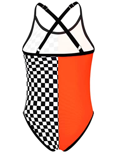 Hedmy Kids Girls Suspender Swimsuit Adjustable Strap Checkerboard One Piece Swimwear with Chest Pads2