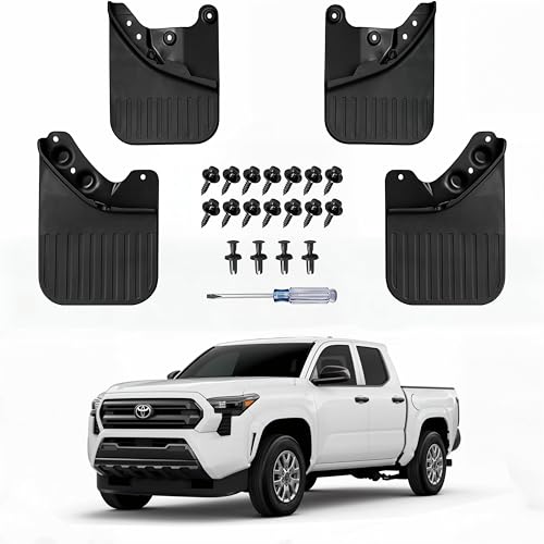 No Drill Mud Flaps for 2024-2026 Toyota Tacoma Heavy Duty Front & Rear All Weather Splash Guards Set for SR5/TRD Off-Road/Trailhunter/Limited Models OEM Style Textured Black Mud Guards 4 pcs