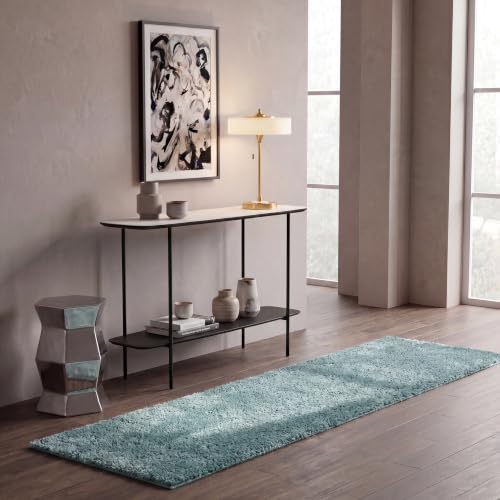SAFAVIEH August Shag Collection Runner - 2'3" x 18', Aqua, Solid Design, Non-Shedding & Easy Care, 1.2-inch Thick, Ideal for the Living Room, Dining, Bedroom (AUG900J)