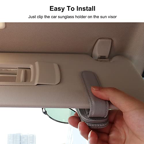 Image of SUNCARACCL 2 Pack Sunglass Holder for Car Visor, Magnetic Leather Glasses Eyeglass Hanger Clip for Car, Sunglasses Holder and Ticket Card Clip for Car Visor Accessories (Gray)