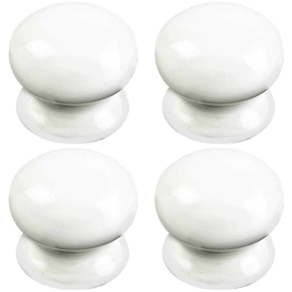 Loops White Porcelain 4 Pack | Round Porcelain Cupboard Door Knob - 30Mm Diameter -White Antique Cabinet Handle | Small Cupboard Door Knob - Wardrobe Cabinet Pull Handle - Suitable For Lightweight Internal Doors