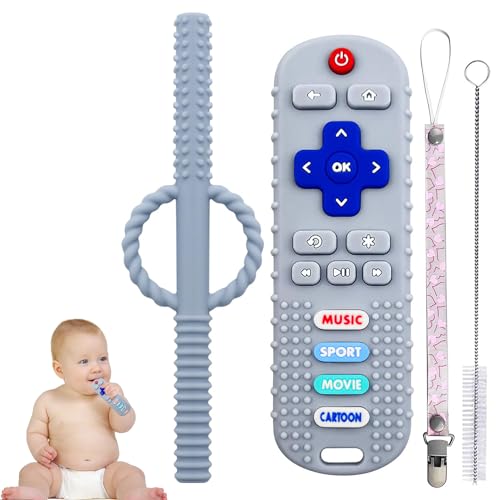 Image of Remote Control Shape Soft Silicone Baby Teething Chew Toy for Babies 6-18 Months,BPA Free(Gray)