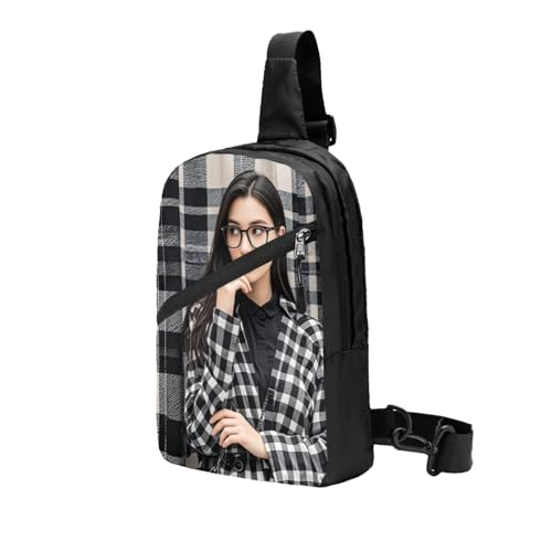 Black and white plaid Print Men's and Women's Foldable Crossbody Bag,Sports Crossbody Bags,and Daily Chest Bags2