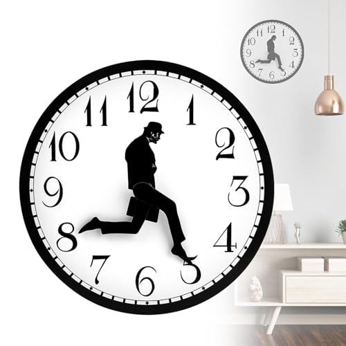 Frandilo Silly Walk Wall Clock Round Silent Wall Clocks Modern Funny Walking Silent Clock for Dining Room Bedroom Home Office Decoration(Color:Black)