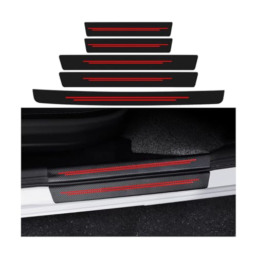 Adunsiaoto 5 Piezas Pegatinas Protectoras De Umbral Fibra Carbono, Coche Pegatinas Etiquetas Protección Para Umbral, Universal Protectores Puerta Coche Pegatina Etiquetas Protección(Rojo)