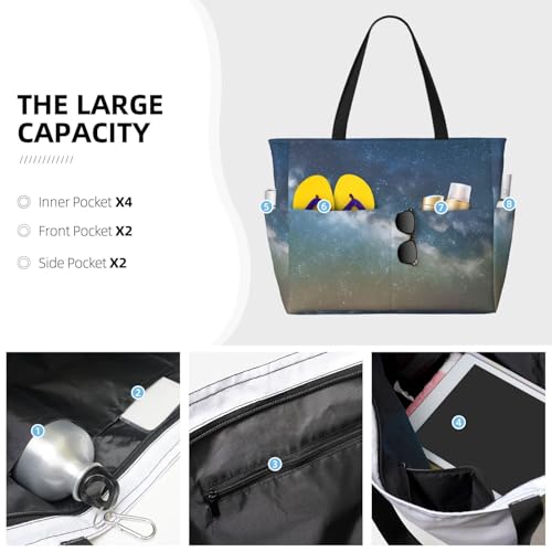 Starry Night Sky Outer Space Print Beach Tote Bag Waterproof Large Bags With Zipper Big Capacity For Vacation Travel3
