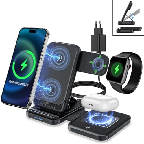 Cargador inalámbrico 3 en 1, estación de carga inductiva, plegabl...