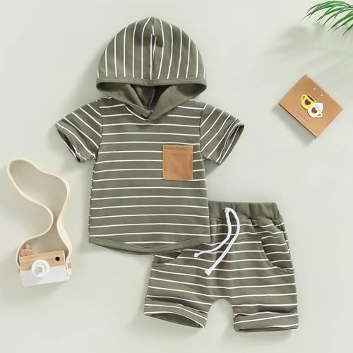 FOCUSNORM Toddler Baby Boy Summer Clothes Baseball Short Sleeve Hooded T-Shirt Elastic Waist Shorts Newborn Infant Boy Outfit - Image 5