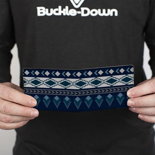 Buckle-Down Men's PU Bifold Wallet-Aztec4 Blues/White/Gray, Multicolor, 4.0" x 3.5"4