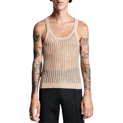 Débardeur d'été tricot hommes ajouré et ample de couleur unie