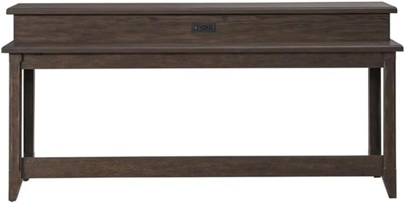 Pemberly Row 4-Piece Console Bar Table Set, Saddle Brown Finish, Rubberwood & Split Heart White Oak, Table with Charging Station & 3 Upholstered Stools, Tobacco Leather Fabric, Rustic Style Dining or