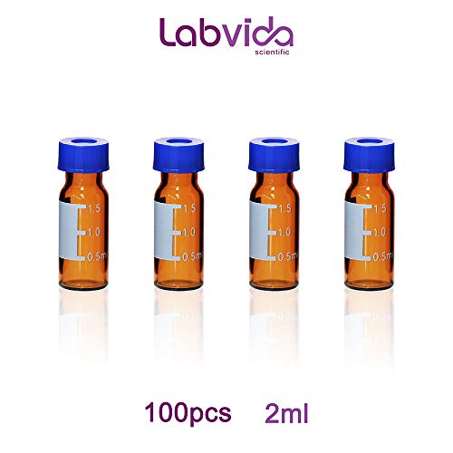 Labvida 100pcs of 2ml Glass Liquid Scintillation Vials, Amber Color, with Graduation and Blue Cap, LVQ001