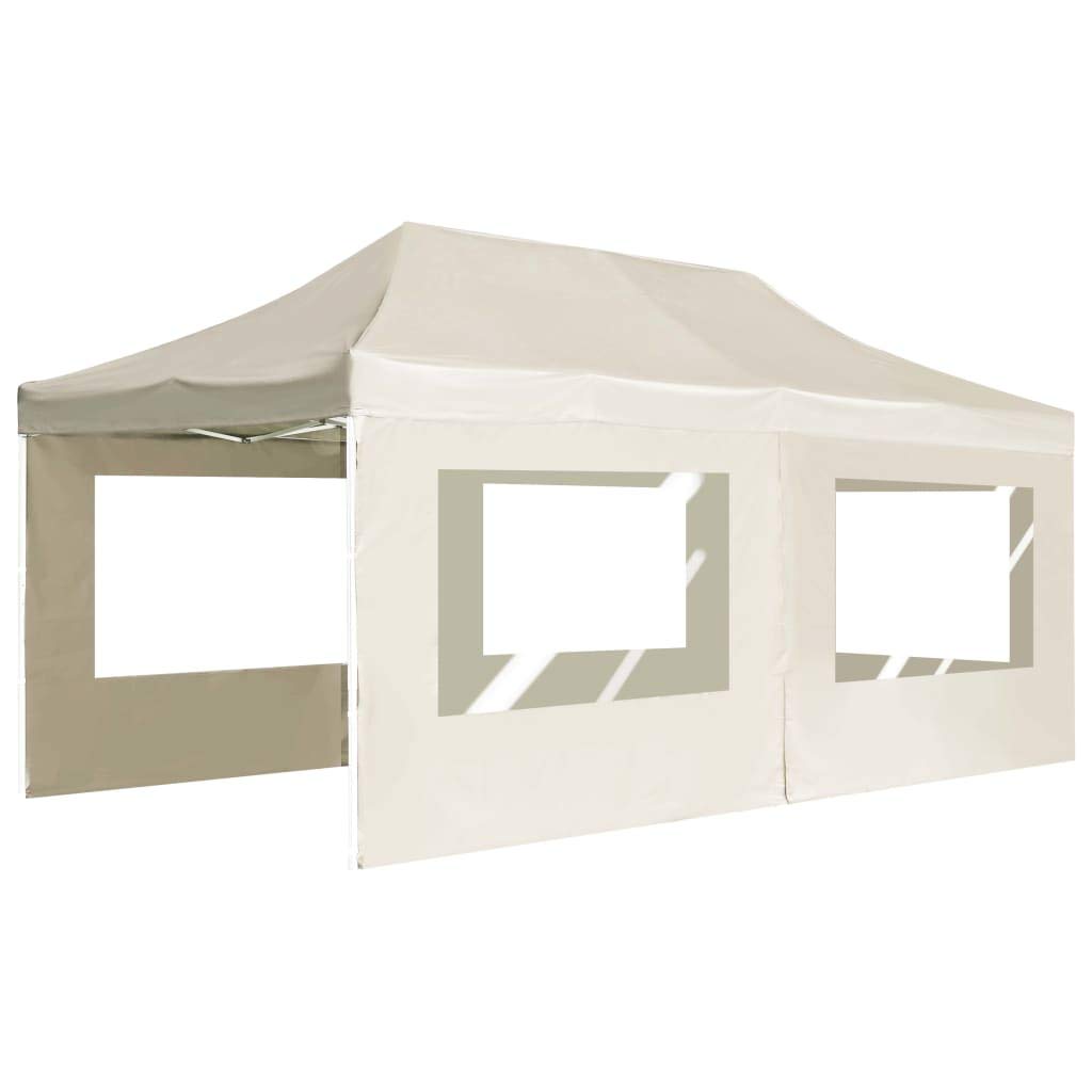 Gazebo Pieghevole 6x3m con Pareti Laterali Alluminio Crema | Ampio tendone parasole per feste in giardino ed eventi all'aperto, con pareti rimovibili e finestre trasparenti.