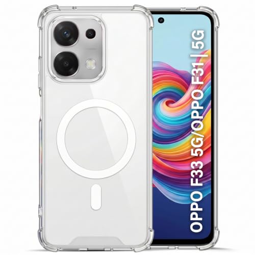 Image of TRUEUPGRADE Back Cover for Oppo F31 5G / Oppo F33 5G | Mag-Safe Printed Transparent Case | Hard PC Back + Soft TPU Bumper | Magnetic Print Shockproof Protective Cover | Crystal Clear