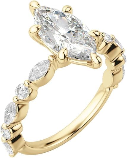 Marquise Moissanite Engagement Ring Set, 1–5 Carat VVS1 Colorless Halo Bridal Set, 10K 14K 18K Solid Gold, 925 Sterling Silver Wedding Ring Set for Women