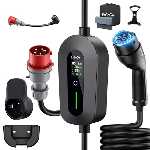 Mobile Wallbox 11kW Ladegerät Typ 2 (3-phasig) mit 10m Ladekabel CEE 16A auf Typ 2 inkl. Alltags-Adapter-Set | EV Ladestation [6/8/10/13/16A] | Hochwertiger IP65 Schutz | Für EVs & PHEVs